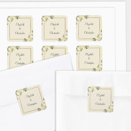 Adesivo Quadrado Romântico Floral Verde Elegante Dourado Casamento