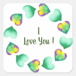 Adesivo Quadrado Romântico Fofo Aquarela Verde Dia dos Namorados