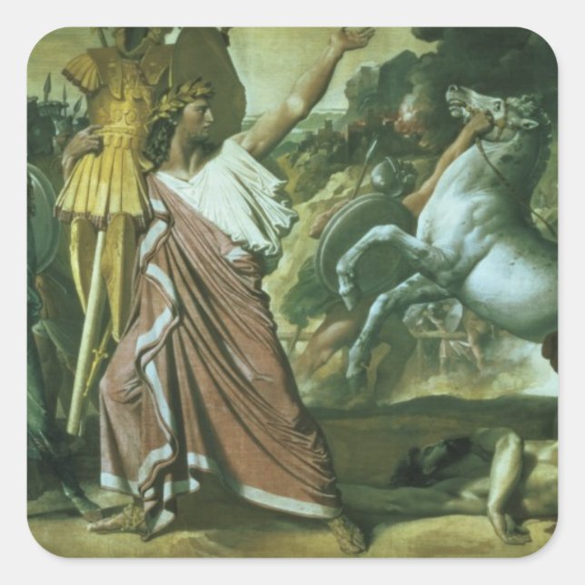 Adesivo Quadrado Romulus, conquistador de Acron, levando sua bootad (Frente)