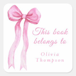 Adesivo Quadrado Rosa a arco - Este livro pertence a