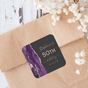 Adesivo Quadrado Rosa Ágata Roxo Dourado Escuro Aniversário de 50 a
