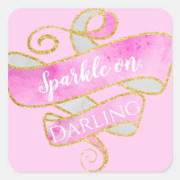 Adesivo Quadrado Rosa Bege Feminino Brilho Dourado Brilhe, Querida