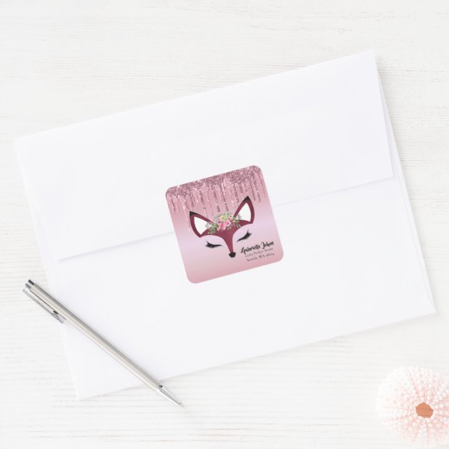 Adesivo Quadrado Rosa Blush Glitter Paint Girly Fox Envelope Seal (Envelope)