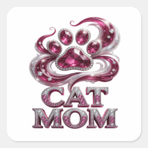 Adesivo Quadrado Rosa CAT MÃE na Moda