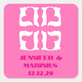 Adesivo Quadrado Rosa Chiclete e Corações Brancos