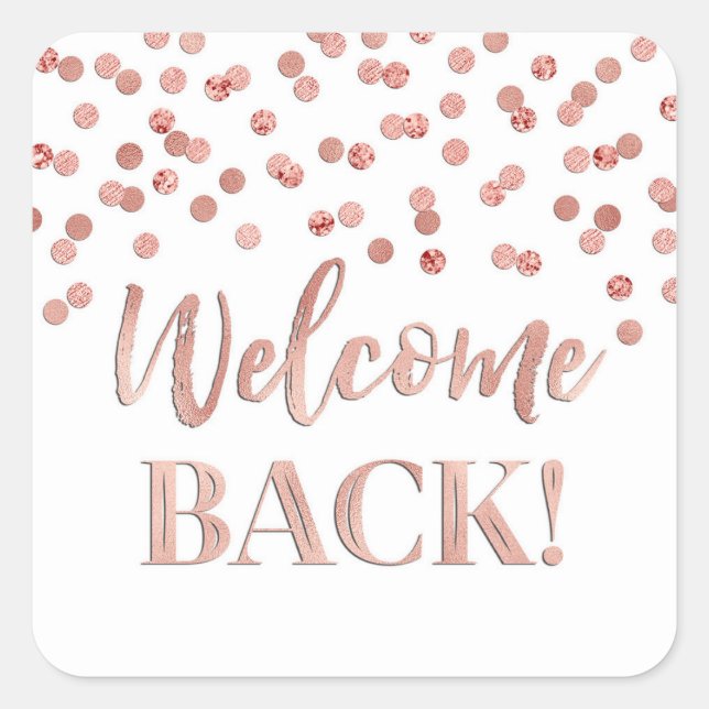 Adesivo Quadrado Rosa Confetti Dourado Bem-vindo ao Vinheta Quadrad (Frente)