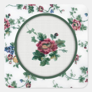 Adesivo Quadrado Rosa Cross Stitch Sticker