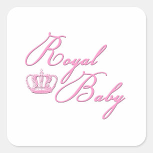 Adesivo Quadrado Rosa de bebê real com coroa