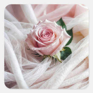 Adesivo Quadrado Rosa de casamento rosa em tule