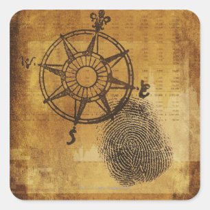 Adesivo Quadrado Rosa de compasso antigo com impressão digital