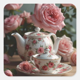 Adesivo Quadrado Rosa de Couve Rosa Tea