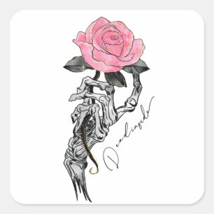 Adesivo Quadrado Rosa de esqueleto do Dentro morto