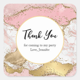 Adesivo Quadrado Rosa de luxo, Dourado, Festa Rosa, Obrigado