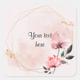 Adesivo Quadrado Rosa de Pastel e modelo elegante de moldura dourad