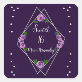 Adesivo Quadrado Rosa de prata geométrica púrpura 16