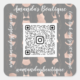 Adesivo Quadrado Rosa do logotipo Lingerie QrCode Comprada Boutique