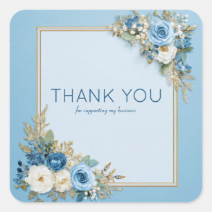Adesivo Quadrado Rosa Dourado Azul Poeirento Canto Floral Aquarela