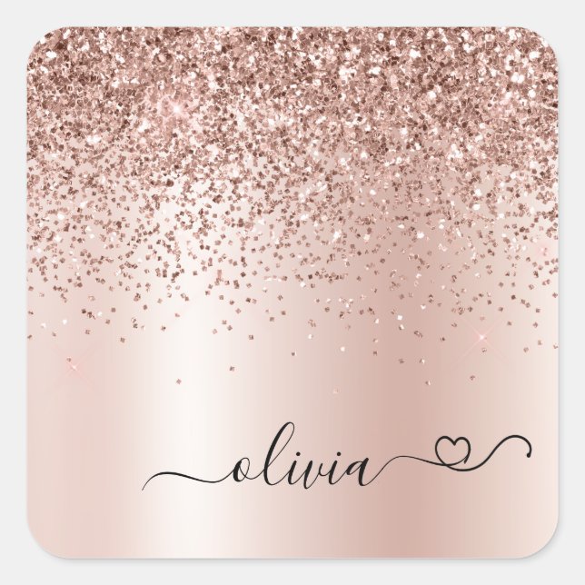 Adesivo Quadrado Rosa Dourado - Brilho Rosa Bege Glitter Metal Mono (Frente)