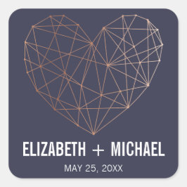 Adesivo Quadrado Rosa Dourado Cardíaco geométrico rótulo de favor p