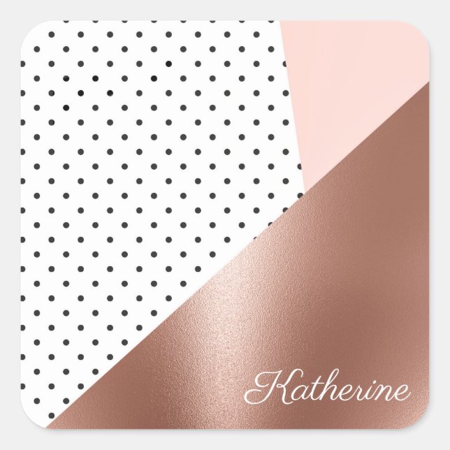 Adesivo Quadrado Rosa Dourado e pontos (Frente)