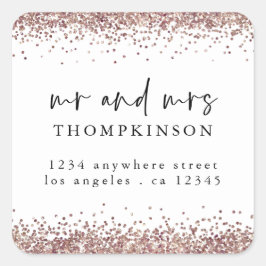 Adesivo Quadrado Rosa Dourado Glitter Sr Sra. Nome Endereço de reto