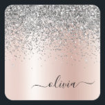 Adesivo Quadrado Rosa Dourado - Monograma brilhante cor-de-rosa<br><div class="desc">Rosa Dourado - Folha cor-de-rosa e folha de papel escamoteada, esfregando o nome do monograma de metal e etiquetas de endereço do adesivo do papel inicial. Isto faz o doce e perfeito aniversário de 16 anos, casamento, chá de panela, aniversário, chá de fraldas ou festa de solteira presente para alguém...</div>