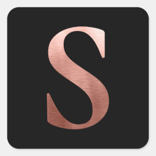 Adesivo Quadrado Rosa Dourado Monograma em Metal Lixado S Preto