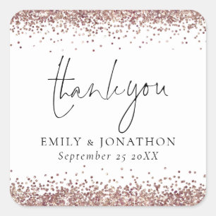 Adesivo Quadrado Rosa Dourado Nome da Glitter Data Casamento Obriga