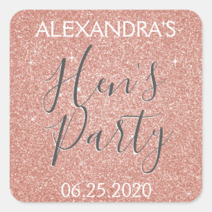 Adesivo Quadrado Rosa Dourado Sparkle Glitter Hen Party