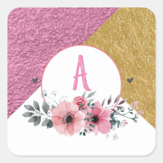 Adesivo Quadrado Rosa e Autocolante personalizado Dourado