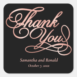 Adesivo Quadrado Rosa e Dourado Obrigado Casamento de Caligrafia