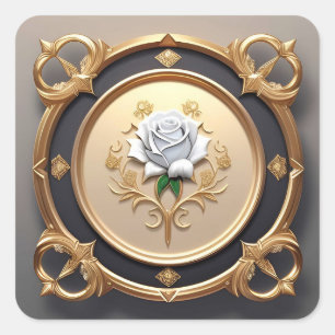 Adesivo Quadrado Rosa Elegante com Moldura Decorativa Ornamentada