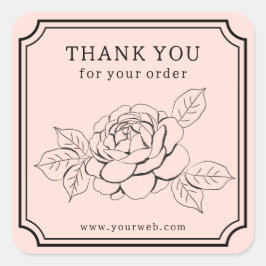 Adesivo Quadrado Rosa Elegante "Obrigado pelo seu pedido"