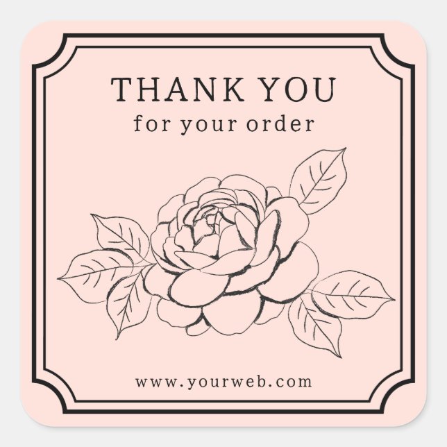 Adesivo Quadrado Rosa Elegante "Obrigado pelo seu pedido" (Frente)