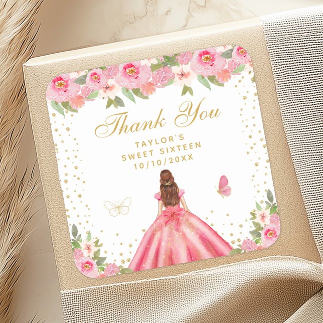 Adesivo Quadrado Rosa Floral Castanho-Cabelo Princesa Doce Dezessei (Criador carregado)