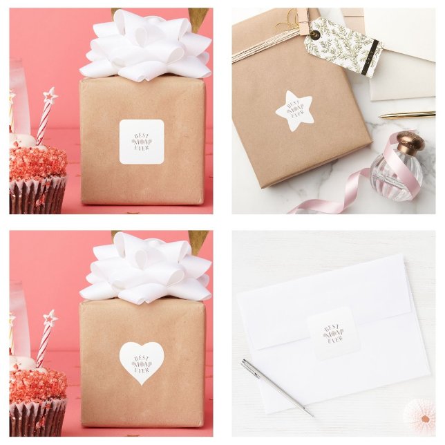 Adesivo Quadrado Rosa Floral Melhor Mãe (Pink Floral Best Mom Ever Stickers)