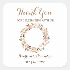 Adesivo Quadrado Rosa Floral Obrigado por Vir Casar