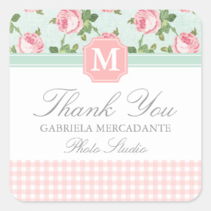 Adesivo Quadrado Rosa Floral Personalizado para Shabby & Chic Vinta