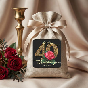 Adesivo Quadrado Rosa Floral Vermelha Dourada Preciosa de 40 Anos d