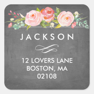 Adesivo Quadrado Rosa Garden Floral Address Sticker
