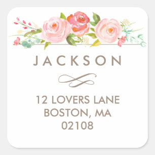 Adesivo Quadrado Rosa Garden Floral Address Sticker