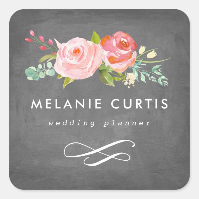 Adesivo Quadrado Rosa Garden Floral Chalkboard Business (Frente)