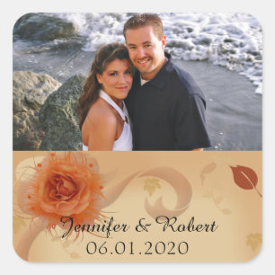 Adesivo Quadrado Rosa laranja no Casamento outono Favor Sticker