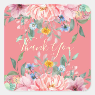 Adesivo Quadrado Rosa macio com vinheta quadrada de flores