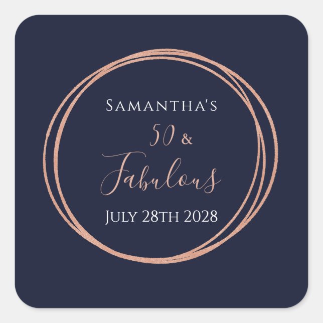 Adesivo Quadrado rosa Marinho 50ª Dourado (Frente)