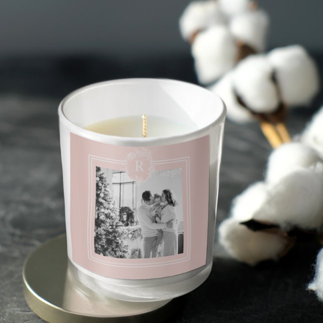 Adesivo Quadrado Rosa Moderno & Branco | Foto da Família | Inicial (Criador carregado)