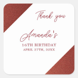 Adesivo Quadrado Rosa moderno Dourado de Cobre Glitter Doce 16 Aniv