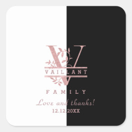 Adesivo Quadrado Rosa Moderno Dourado Personalizado com Monograma V