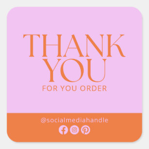 Adesivo Quadrado Rosa Moderno \ laranja, Obrigado pelo seu pedido