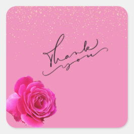 Adesivo Quadrado Rosa, Obrigado, Sticker Quadrado